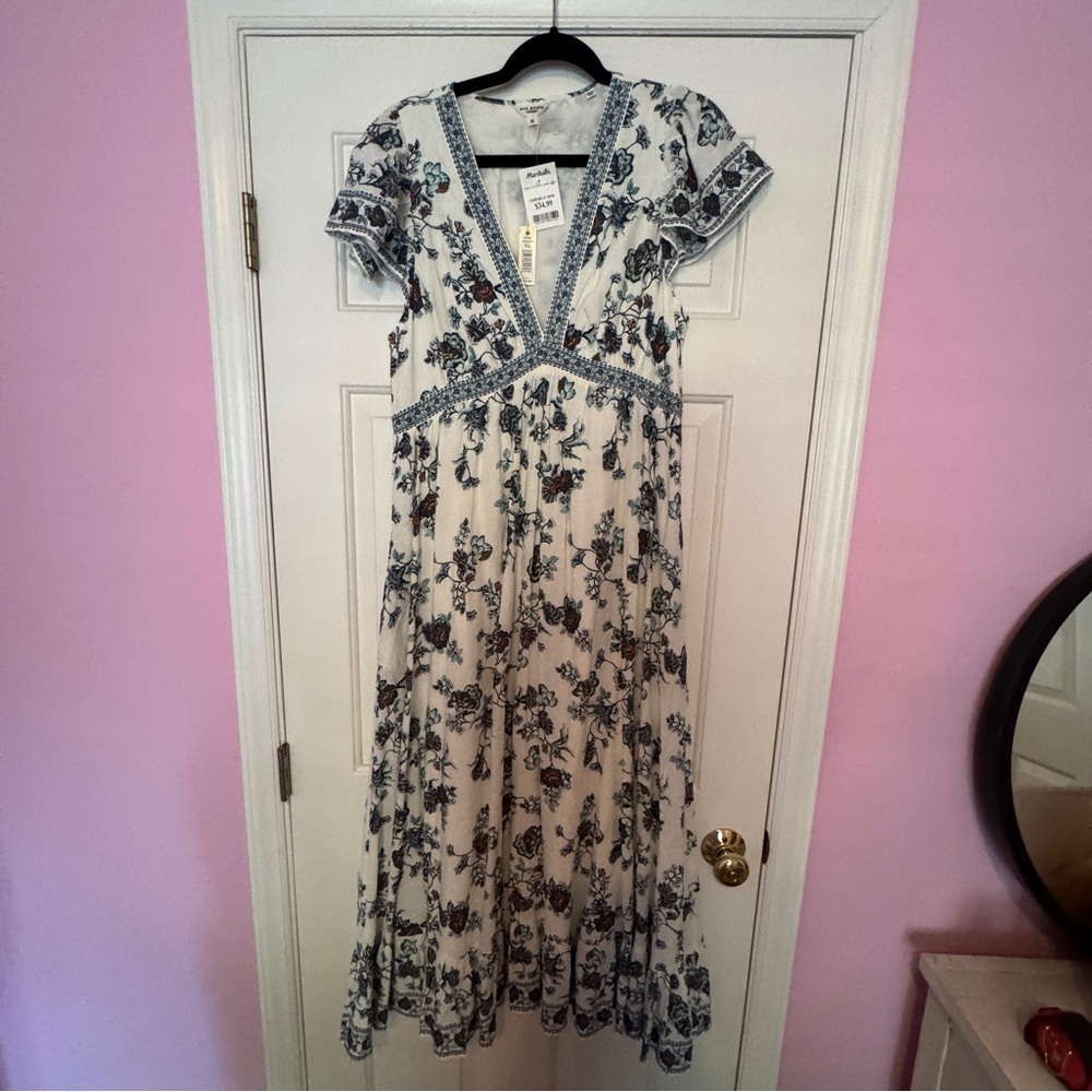Max Studio Blue and Cream Floral Maxi Dress